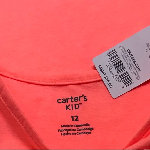 Carter’s Girls Size 12 Melon Tank Top with Heart Accent Pocket - Picture 3 of 4